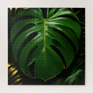 Monstera Blätter Gold Jungle Glamour Puzzle