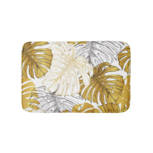 Monstera Blätter: Golden White Badematte