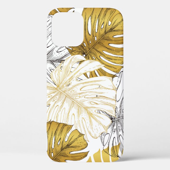 Monstera Blätter: Golden White Case-Mate iPhone Hülle (Rückseite)