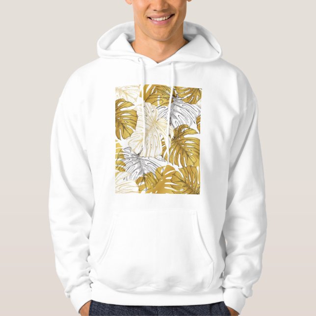 Monstera Blätter: Golden White Hoodie (Vorderseite)