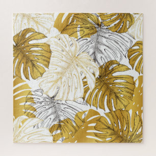 Monstera Blätter: Golden White Puzzle