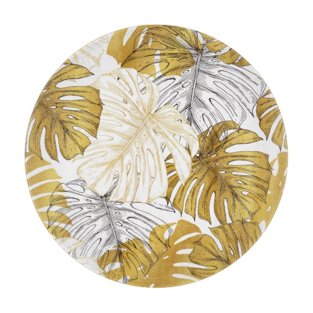 Monstera Blätter: Golden White Schneidebrett (Vorderseite)