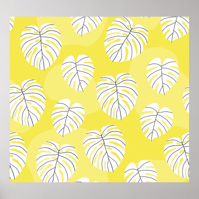 Monstera Blätter, hellgelber Hintergrund. Poster (Vorne)