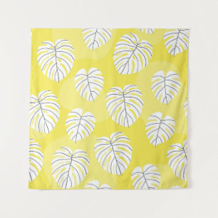 Monstera Blätter, hellgelber Hintergrund. Wandteppich