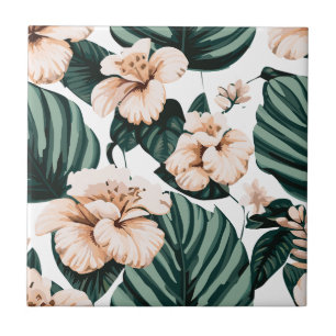 Monstera Blätter Hibiskus Fliese