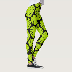 Monstera-Blätter in Lime Green und Schwarz Leggings