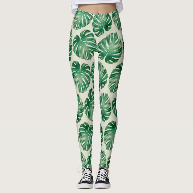 Monstera-Blätter Leggings (Vorderseite)