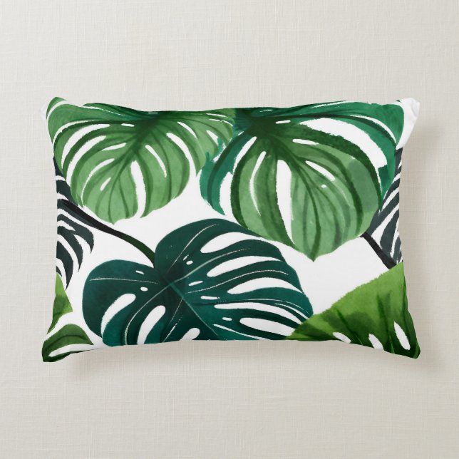 Monstera-Blätter Moderne Wasserfarbe Botanisch Dekokissen (Vorderseite)