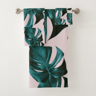 Monstera Blätter Muster #4 Badhandtuch Set