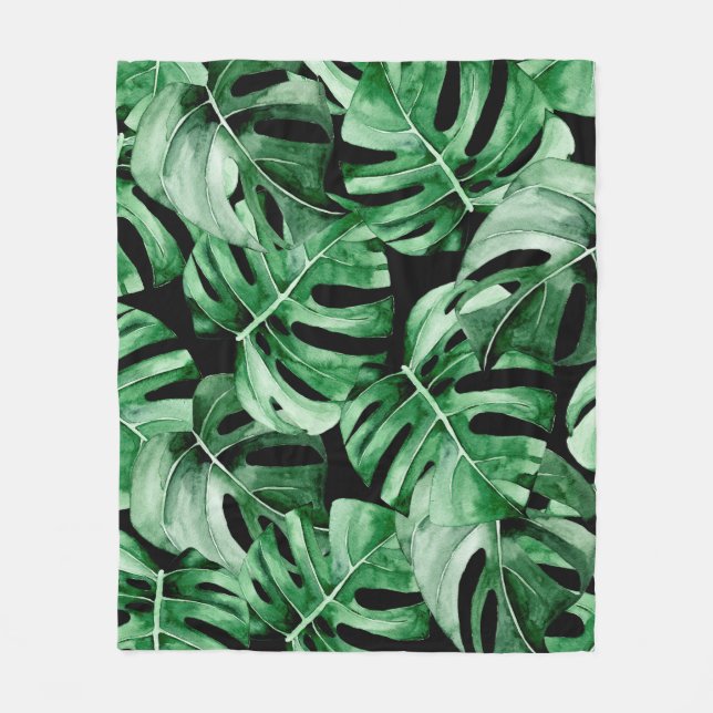 Monstera-Blätter-Muster Fleecedecke (Vorderseite)