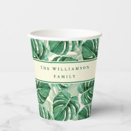Monstera Blätter Pattern Sommer Party Mit Monogram Pappbecher