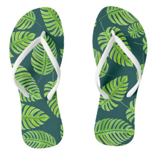 Monstera-Blätter, tropisches Aquarellmuster Flip Flops