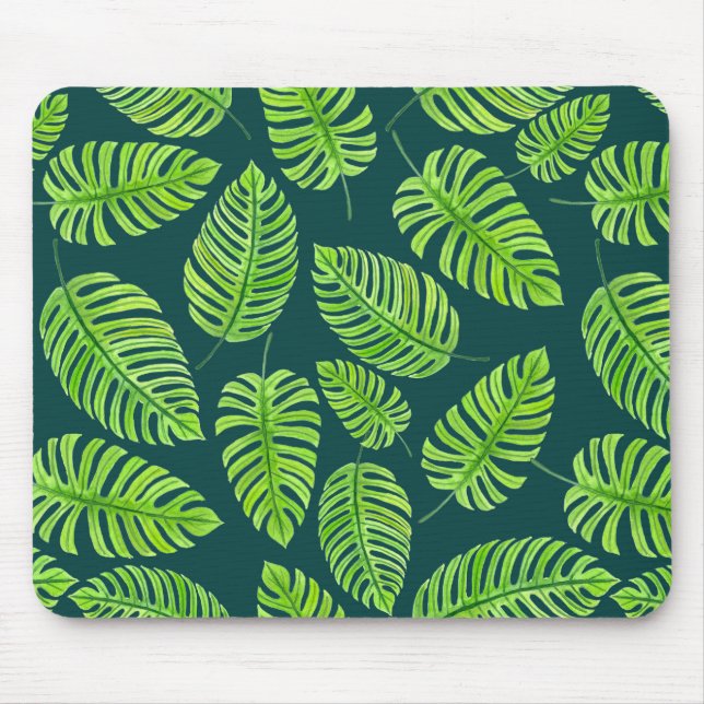 Monstera-Blätter, tropisches Aquarellmuster Mousepad (Vorne)