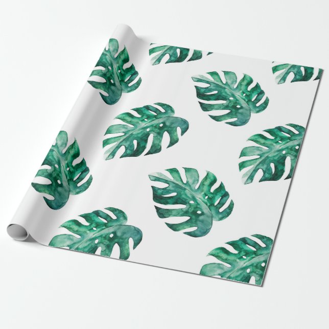 Monstera-Blätter. Tropisches Illustrationsmuster Geschenkpapier (Ungerollt)