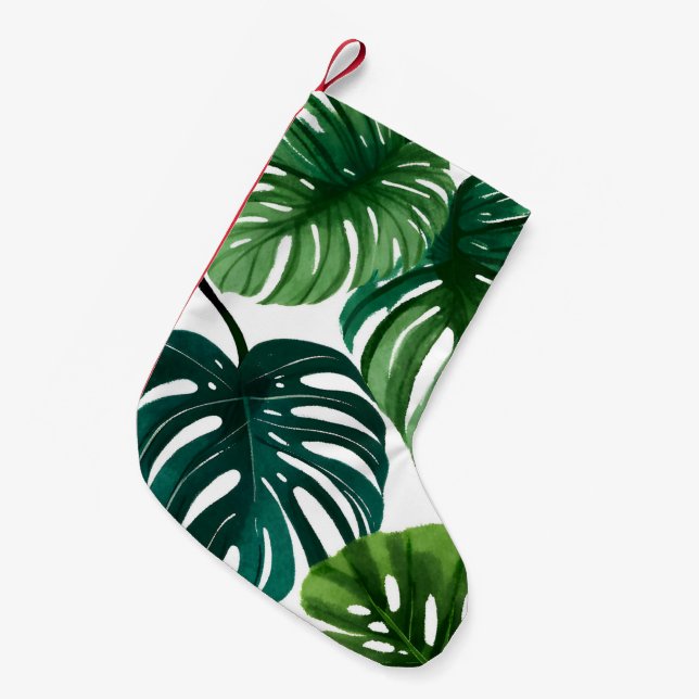 Monstera Blätter Wasserfarbe Kleiner Weihnachtsstrumpf (Vorderansicht (hängend))