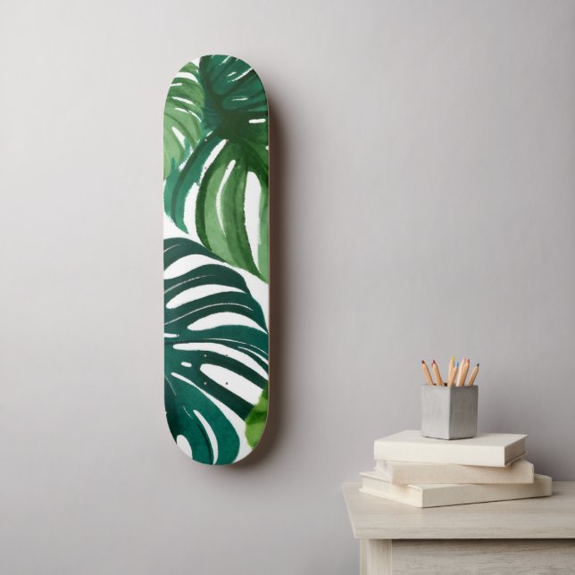 Monstera Blätter Wasserfarbe Skateboard (Wandkunst)
