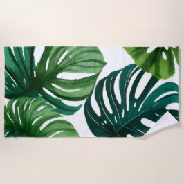 Monstera Blätter Wasserfarbe Strandtuch