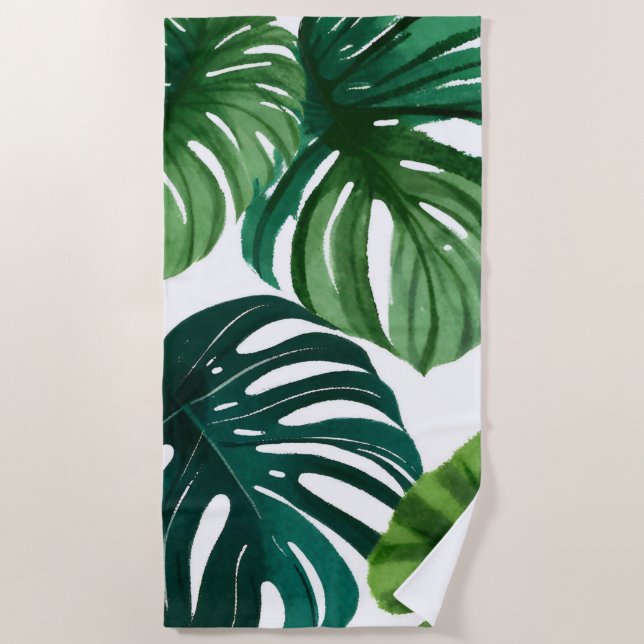 Monstera Blätter Wasserfarbe Strandtuch (Vorderseite)