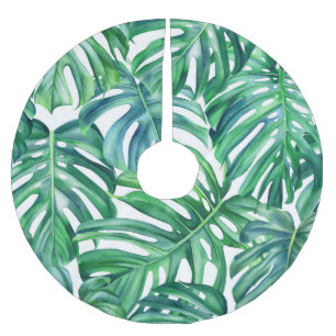Monstera-Blätter: Wasserfarben-Dschungelmuster. Polyester Weihnachtsbaumdecke