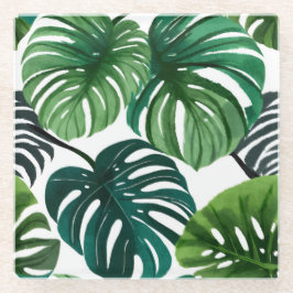 Monstera Blätter Wasserfarben Moderne Kunst, Dicht Glasuntersetzer