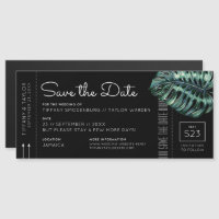 Monstera Boarding Pass Magnet Save the Date Schwar