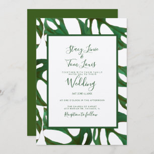 Monstera Botanical Leaf Green Wedding Brown Einladung