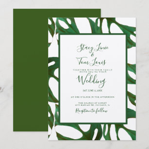 Monstera Botanisches Blatt Grüne Hochzeit Braun Einladung