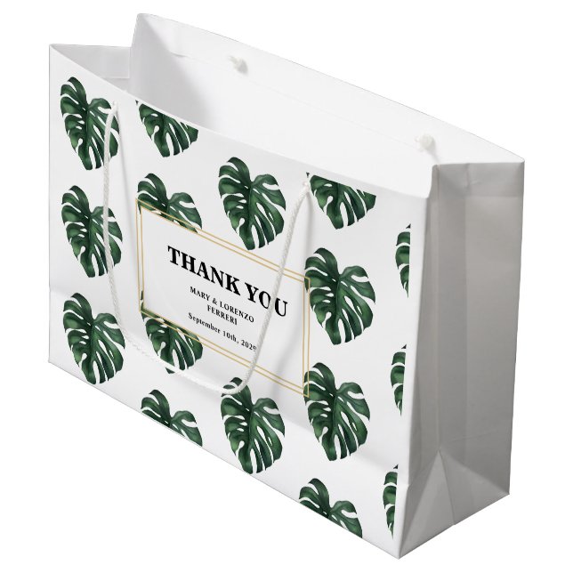 Monstera Danke Hochzeit Große Geschenktüte (Vorderseite Schrägansicht)