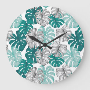 Monstera Duo Tone: Minimale Tropen Große Wanduhr