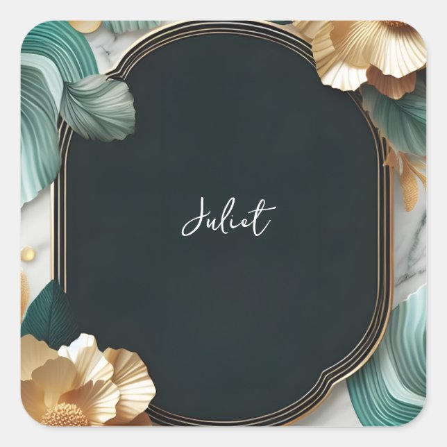 Monstera Emerald Green and Gold Brautparty Quadratischer Aufkleber (Vorderseite)