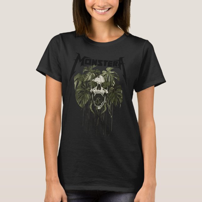 Monstera Funny Skull Plant Lover Nge Gardener Wome T-Shirt (Vorderseite)