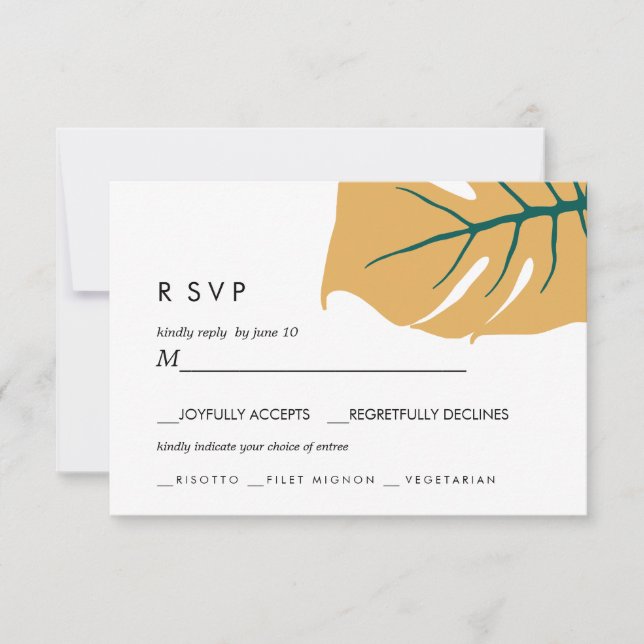 Monstera | Gelb | Auswahl für Hochzeitsmahlzeiten RSVP Karte (Vorderseite)