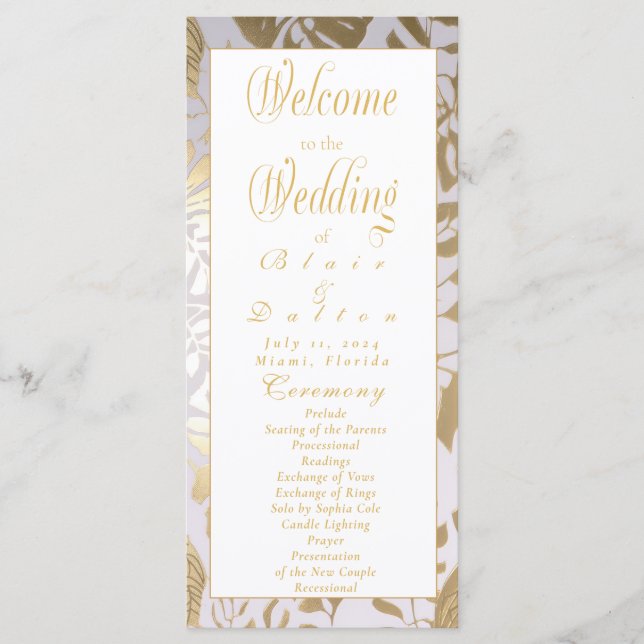 Monstera Gilded Gold Wedding Programm (Vorderseite)