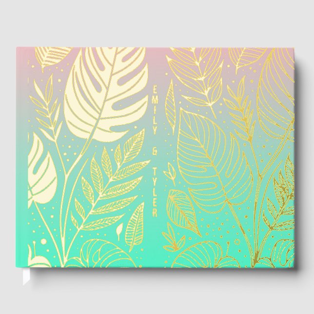 Monstera Gold Foliage Wedding Gästebuch (Vorderseite)