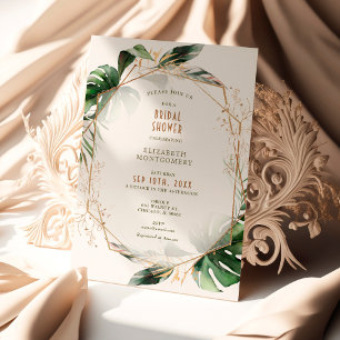 Monstera Gold & Green Brautparty Geometrisch Einladung