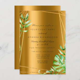 Monstera Gold Poligonal Frame Greenery Bridal Wedd Einladung