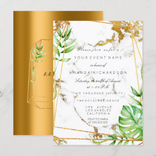 Monstera Gold Polygonaler Rahmen Grünmarmor Einladung