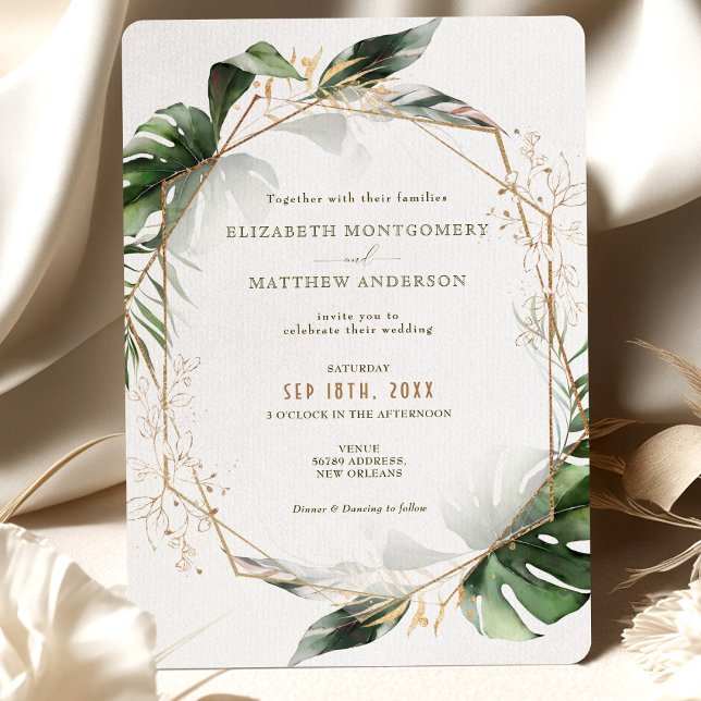 Monstera Gold Watercolor Einladung zur Hochzeit (Von Creator hochgeladen)