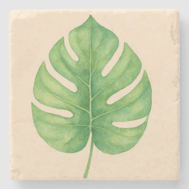 Monstera Green Leaf Design.  Steinuntersetzer (Vorderseite)