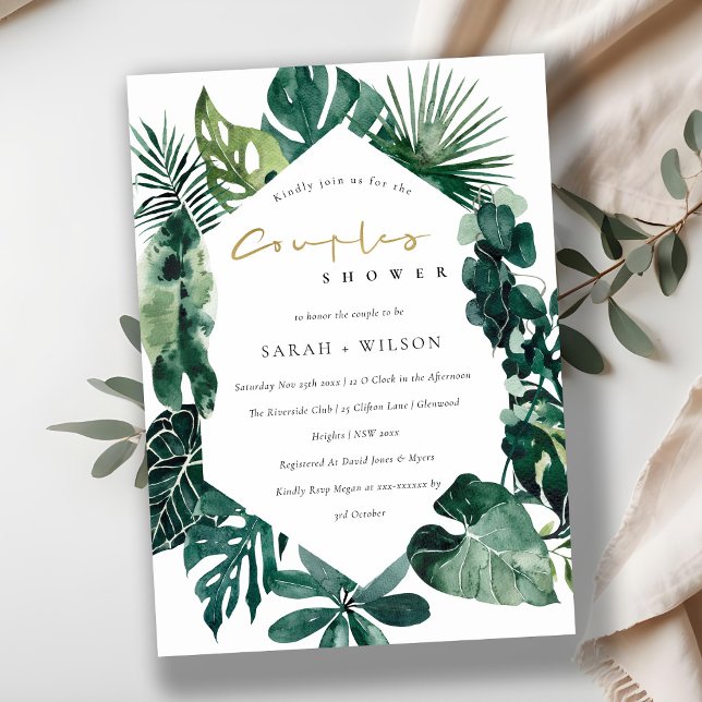 Monstera Green Leafy Hexagonal Couples Duschkarte Dankeskarte (Von Creator hochgeladen)