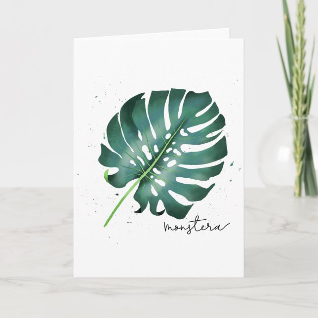 Monstera Green Tropical Leaf Illustration Feiertagskarte (Vorderseite)