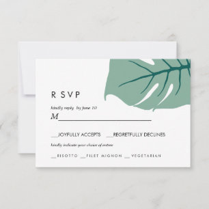Monstera Grün Hochzeits-Antwort Essen Wahl RSVP Karte