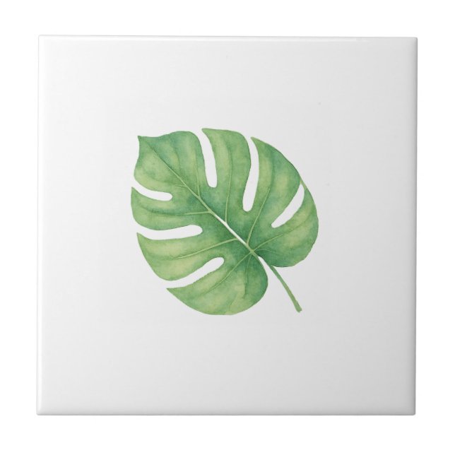 Monstera grünes Blatt Fliese (Vorderseite)