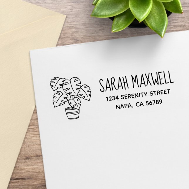 Monstera Houseplant Rücksendeadresse Gummistempel (Von Creator hochgeladen)