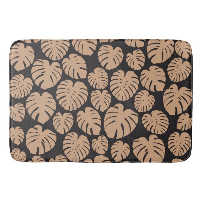 Monstera in Tan und Schwarz Badematte (Vorderseite)