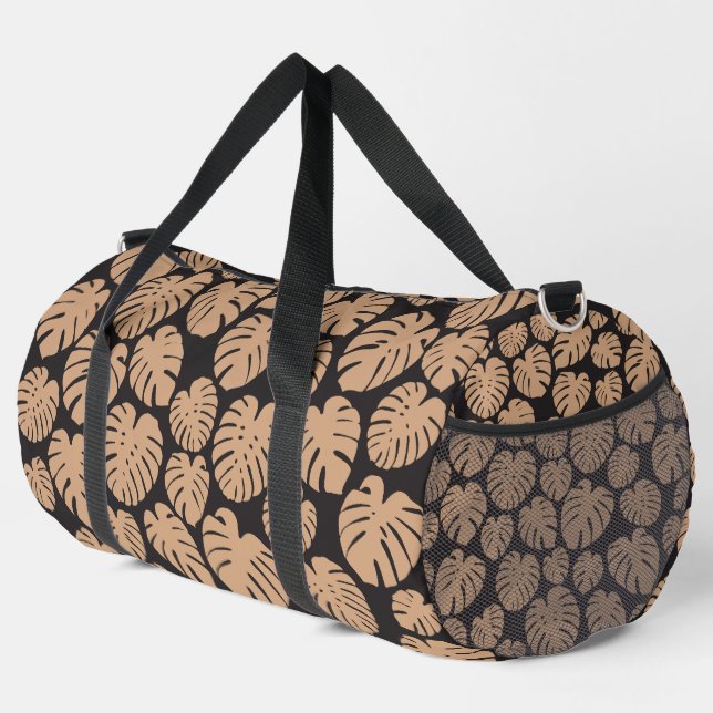 Monstera in Tan und Schwarz Duffle Bag (Rechte Ecke)