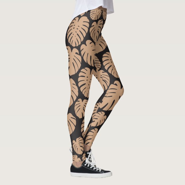 Monstera in Tan und Schwarz Leggings (Rechts)
