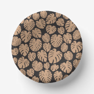 Monstera in Tan und Schwarz Pappteller