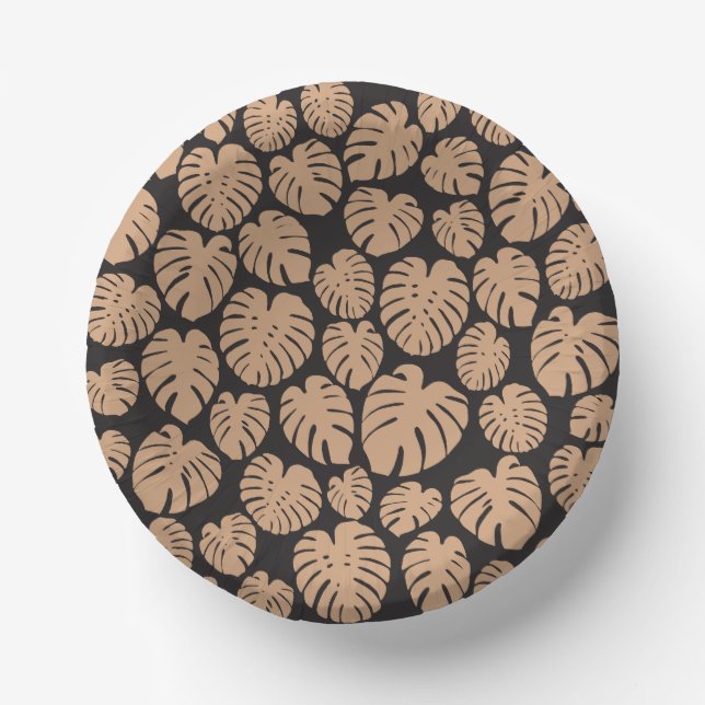 Monstera in Tan und Schwarz Pappteller (Vorderseite)