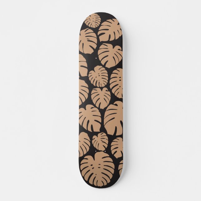 Monstera in Tan und Schwarz Skateboard (Vorne)